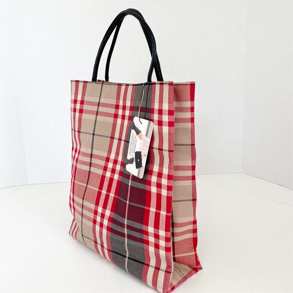 BURBERRY Nova Check Hand Bag Canvas Red Tote - Picture 4 of 13